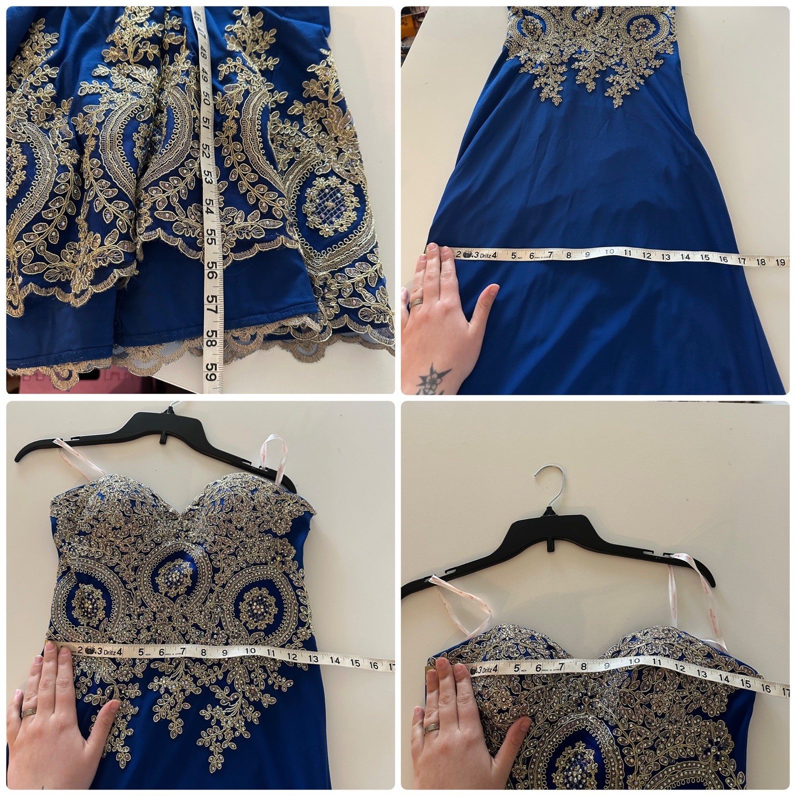 Dancing Queen Beaded Appliqué Prom Formal Gown Strapless Maxi S Blue