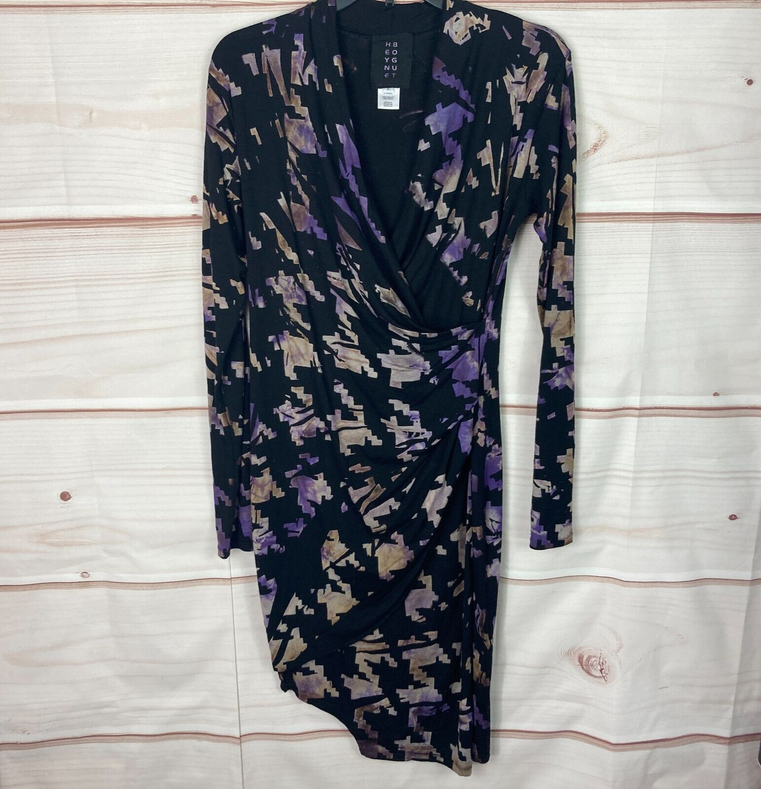 Heyne Bogut Dress Womens 2 Small Faux Wrap Asymetrical Bodycon Art to Wear