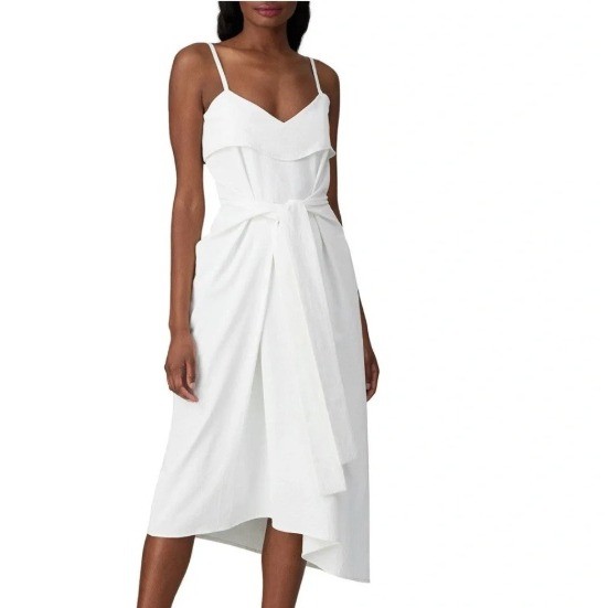 Colovos White Strappy Tie Waist Midi Dress | Size 4 | Designer $625 Retail