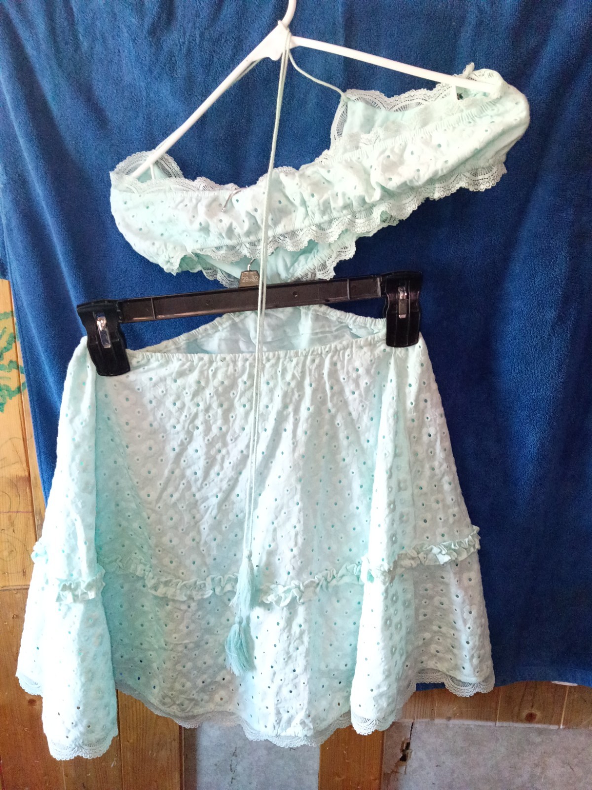 Forever 21 Mini Dress Backless Cutouts Eyelets Medium Blue Coquette Festival
