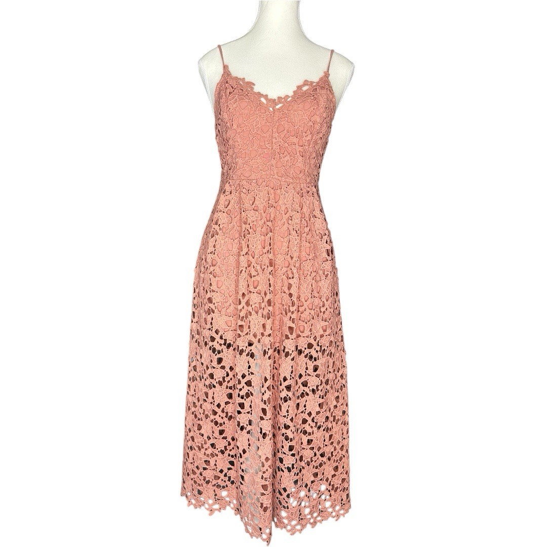 ASTR the Label Dusty Rose Floral Crochet Lace Midi Dress ALD42049 Womens Small