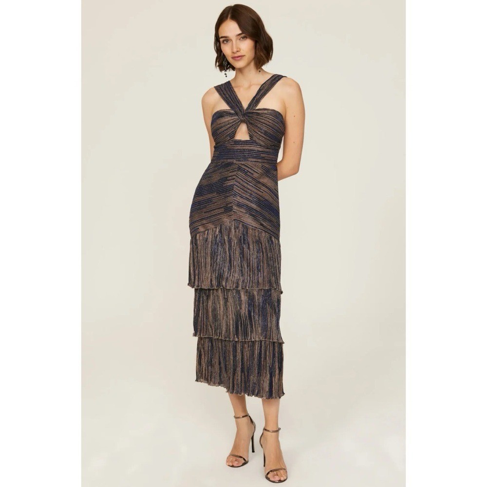 Saylor Hedi Midi Dress Navy Blue Gold Tiered