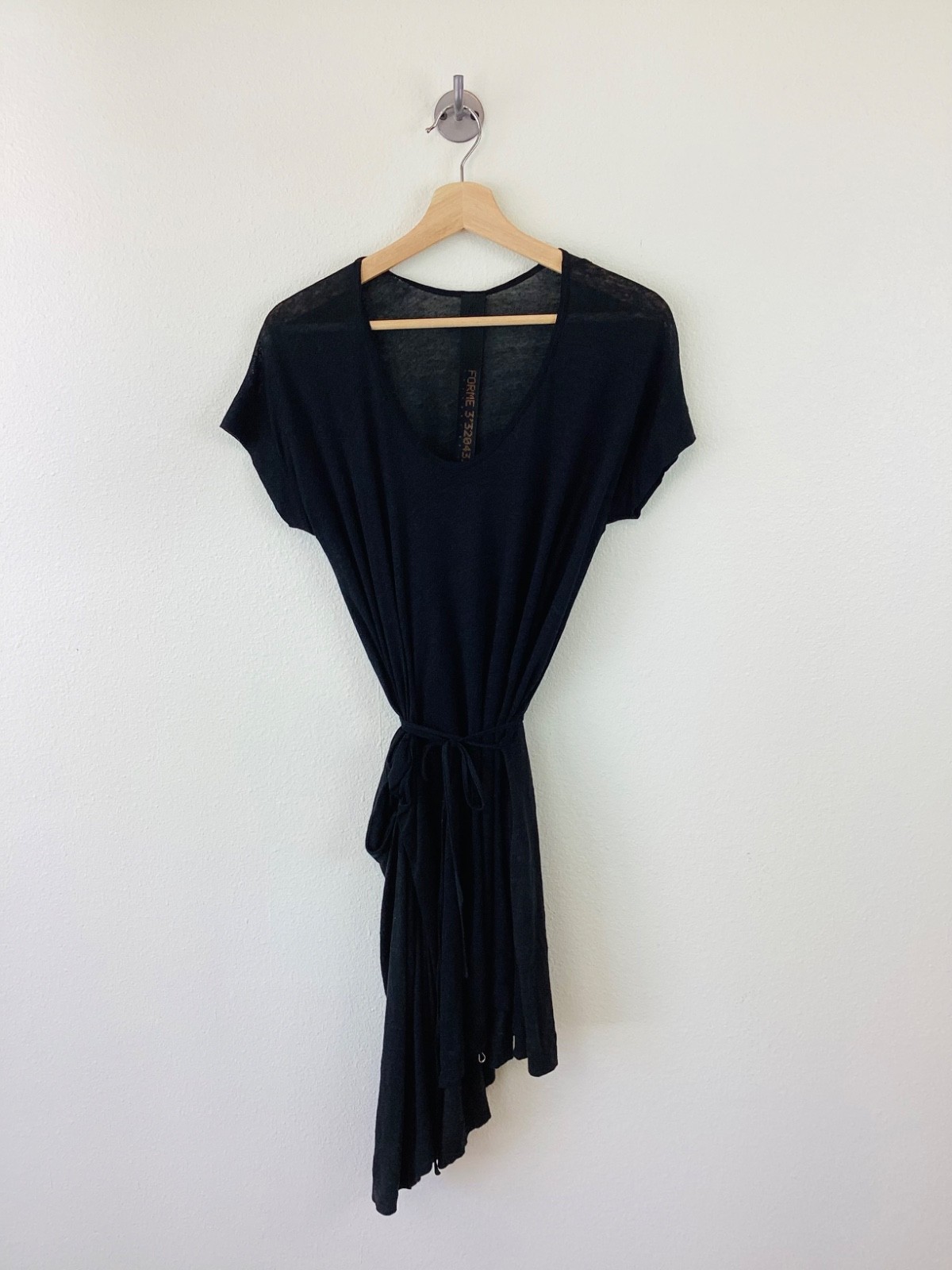 FORME De EXPRESSION Black AVANT GARDE Linen Sculptural Tie Up T Shirt Dress M