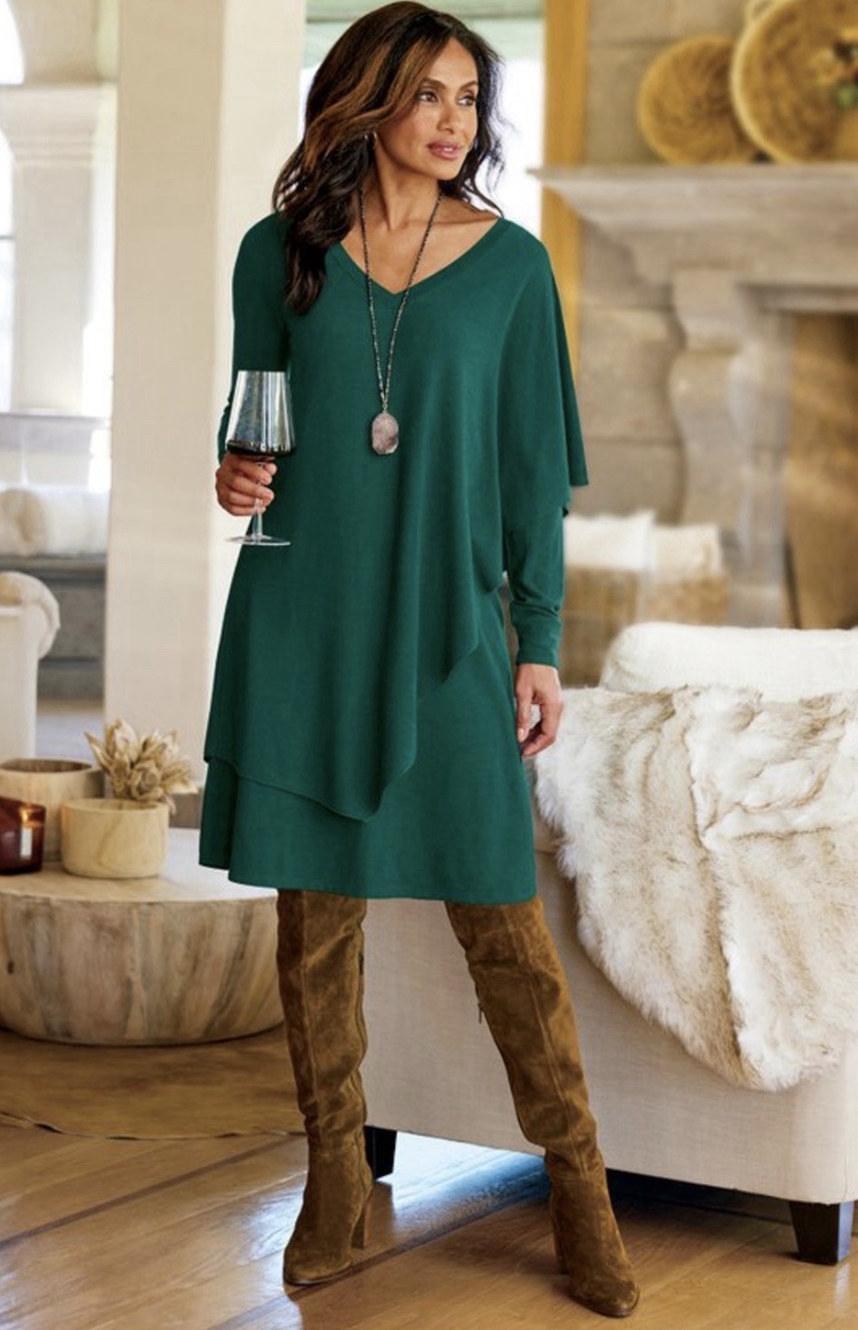 New NWT $110 SOFT SURROUNDINGS Petite Large PL Marla Dress Jade Green Stretch