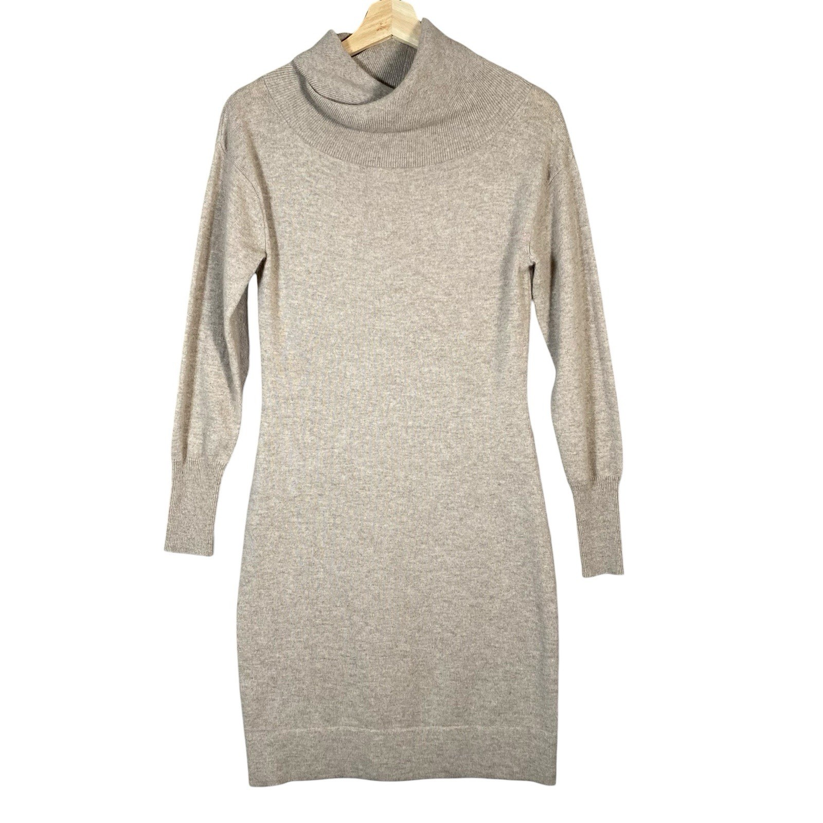 Banana Republic 100% Cashmere Sweater Dress S Oatmeal Funnel Neck Long Sleeve