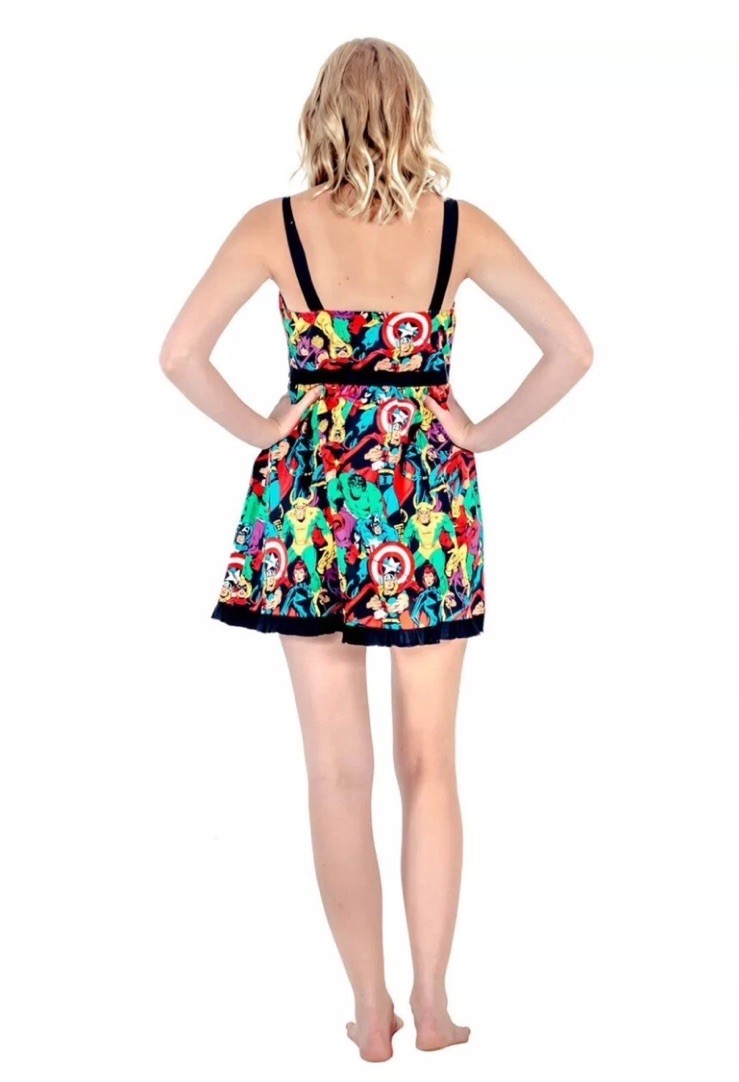 Mighty Fine Marvel Comics Print Skater Mini Dress S Sweetheart Neck Sleeveless