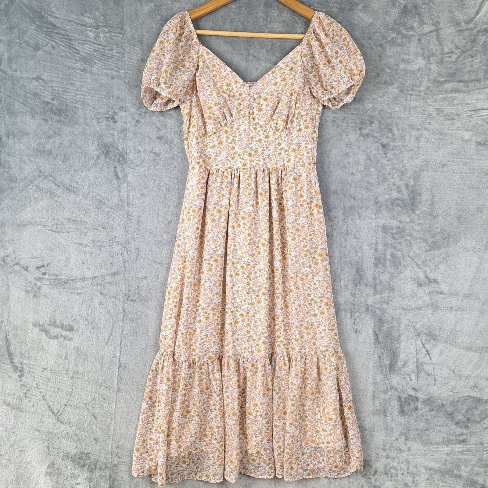 Womens Dress Small Boho Floral Milkmaid Babydoll Tiered Cottagecore Prairie Midi