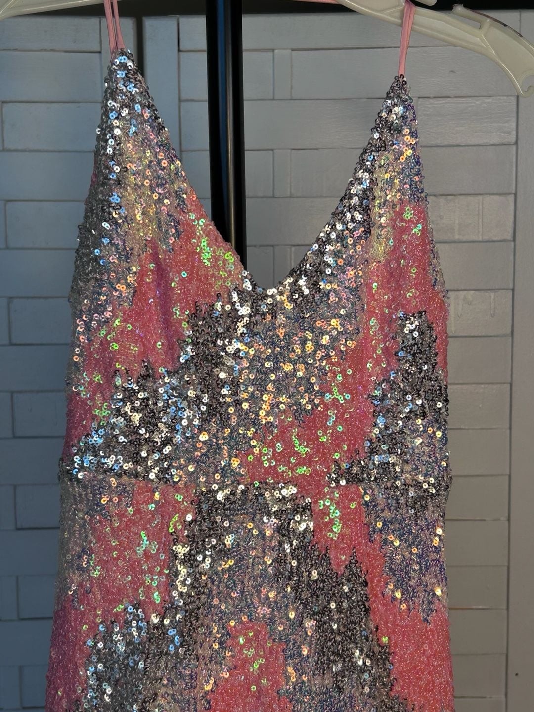 Selfie Leslie Take Note Cami Strap Sequin Mini Dress in Peach and Silver
