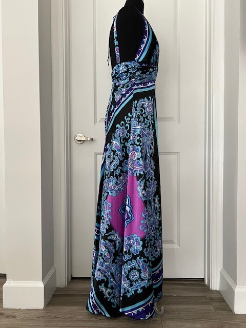 Vintage Rubbery Ducky Productions Paisley Print Scarf Maxi Dress Sz. Medium