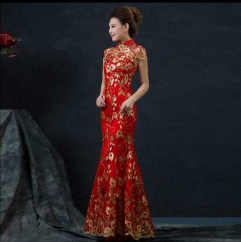 Womens Chinese Qipao Evening Bride Cheongsam Lace Wedding Dress Slim Fit Gown