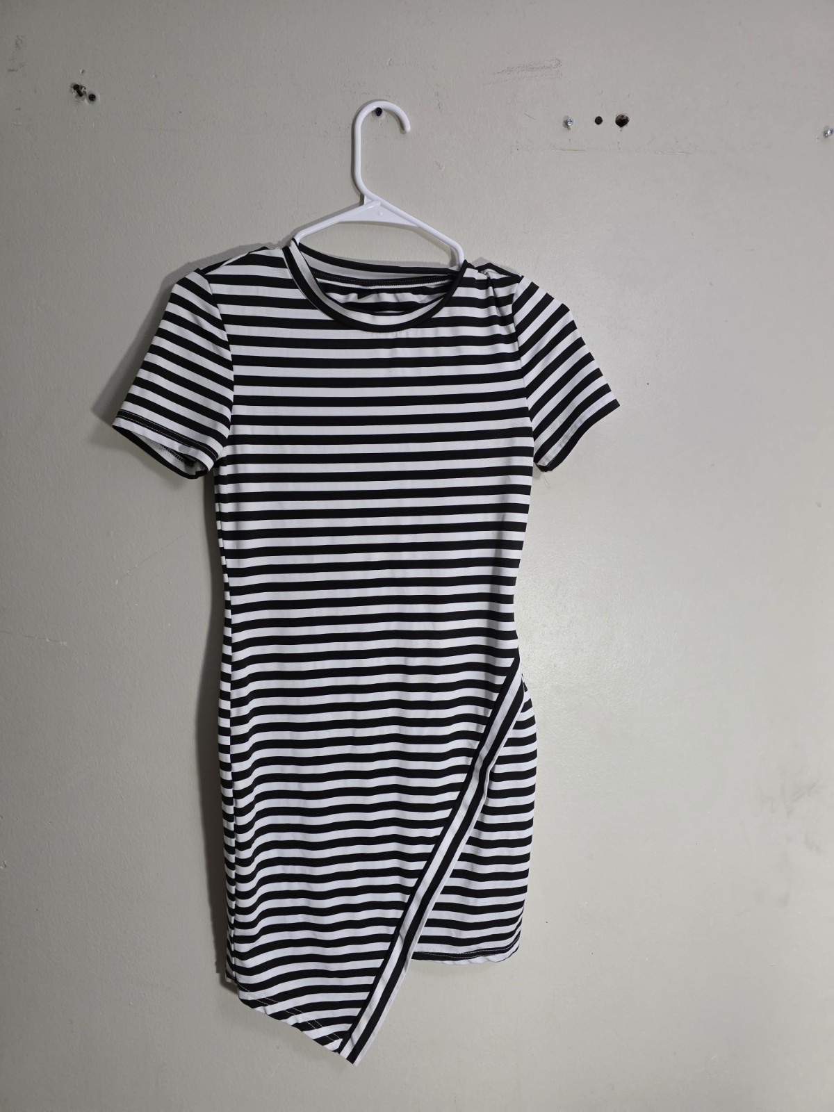 Black & White Striped Bodycon Mini Dress Short Sleeve Asymmetric S