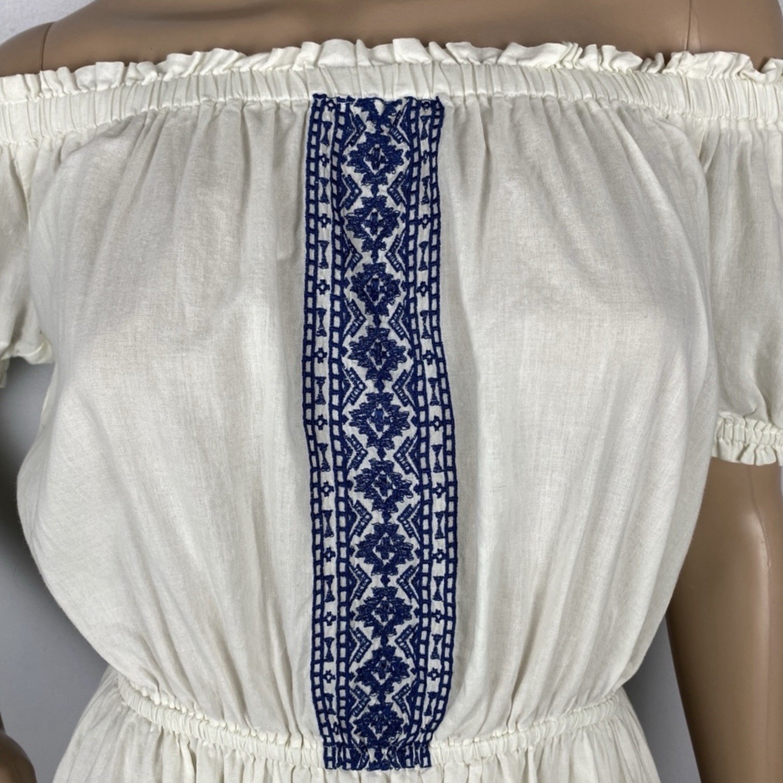 TULAROSA REVOLVE IVORY OFF-THE-SHOULDER EMBROIDERED MINI DRESS SMALL