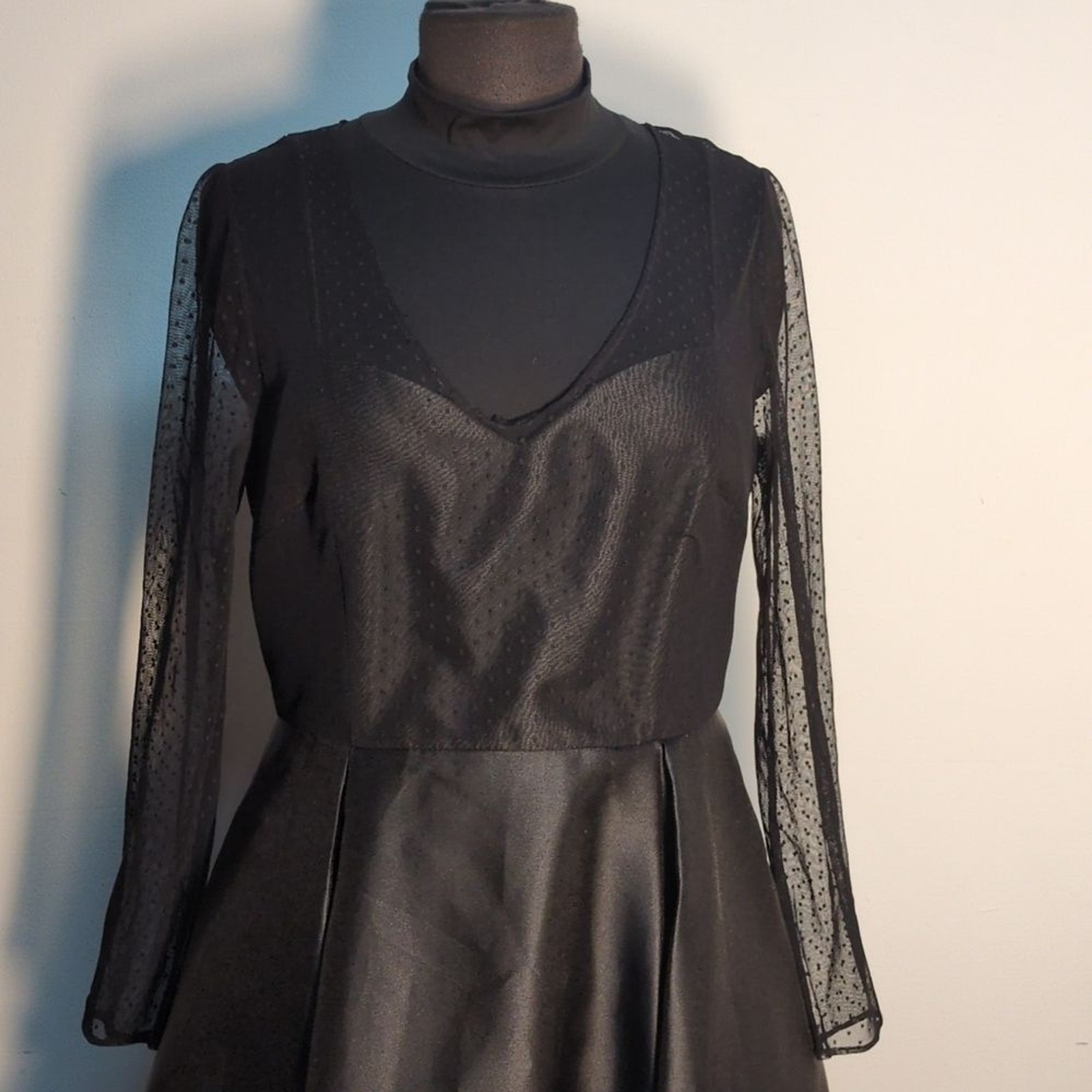 Adrianna Papell Black Textured Swiss Dot Tafetta Midi Dress, Size 14 UNDERSIZED