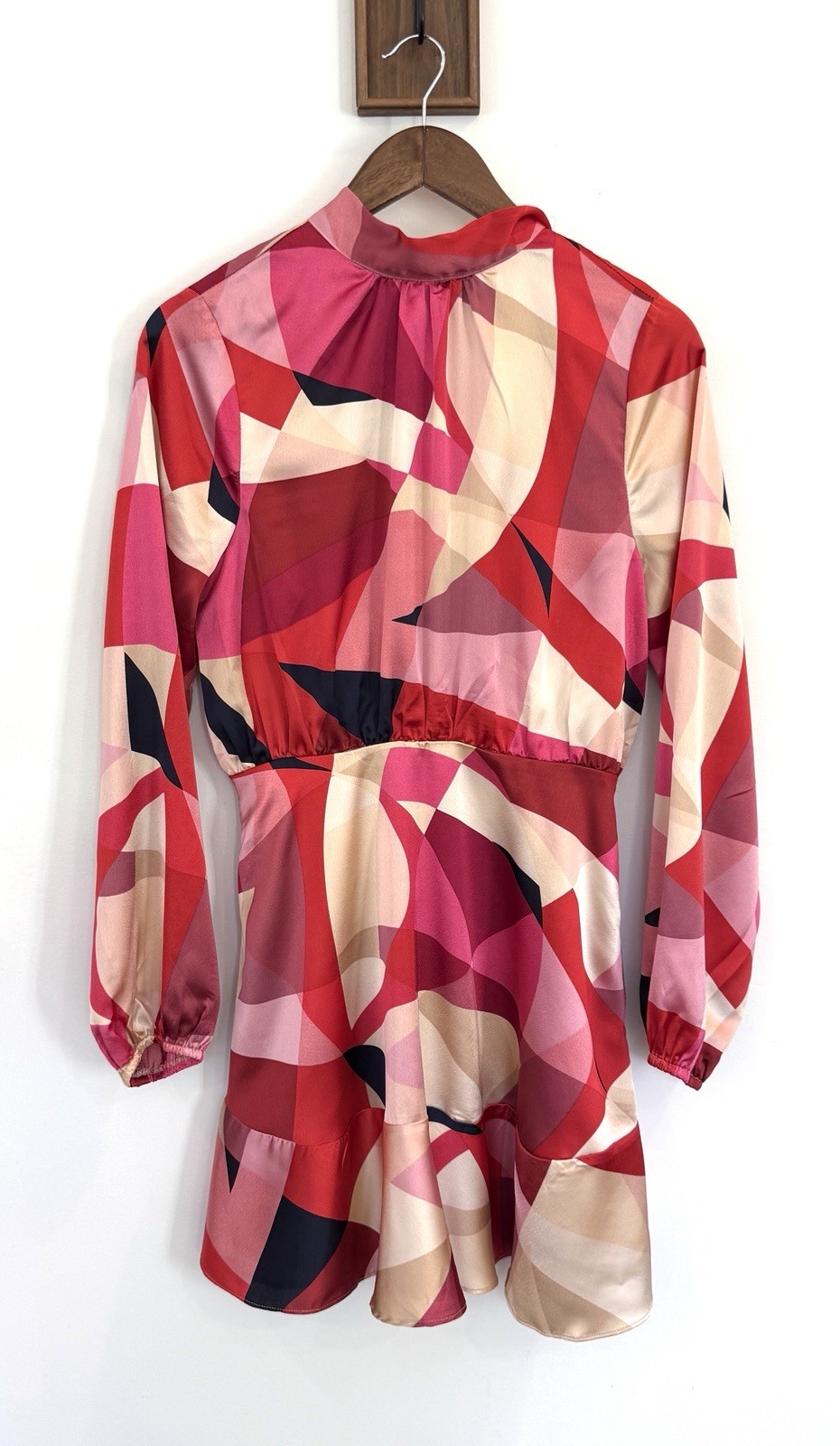 Pants Store DRESS LARGE Colorful Geometric Artsy Pink Red Mini Bow Wedding #154
