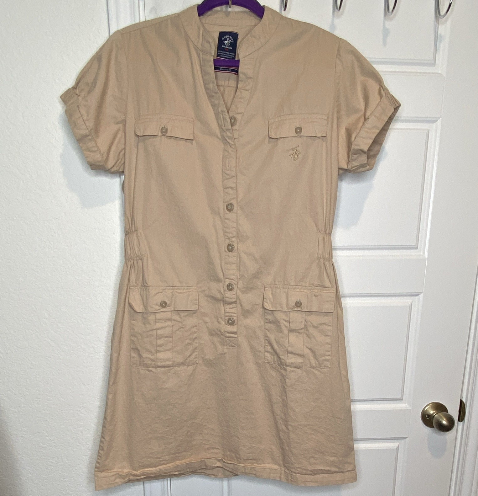 Beverly Hills Polo Club Women’s XL Beige Collared Button Shirt Dress Pockets