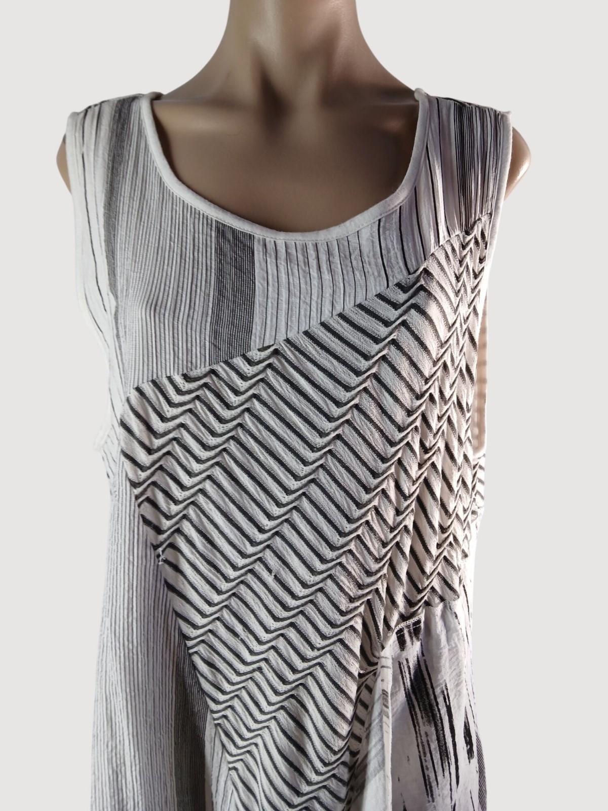Radzoli Sleeveless Black White Patchwork Panel Tiered Dress XL Asymmetrical