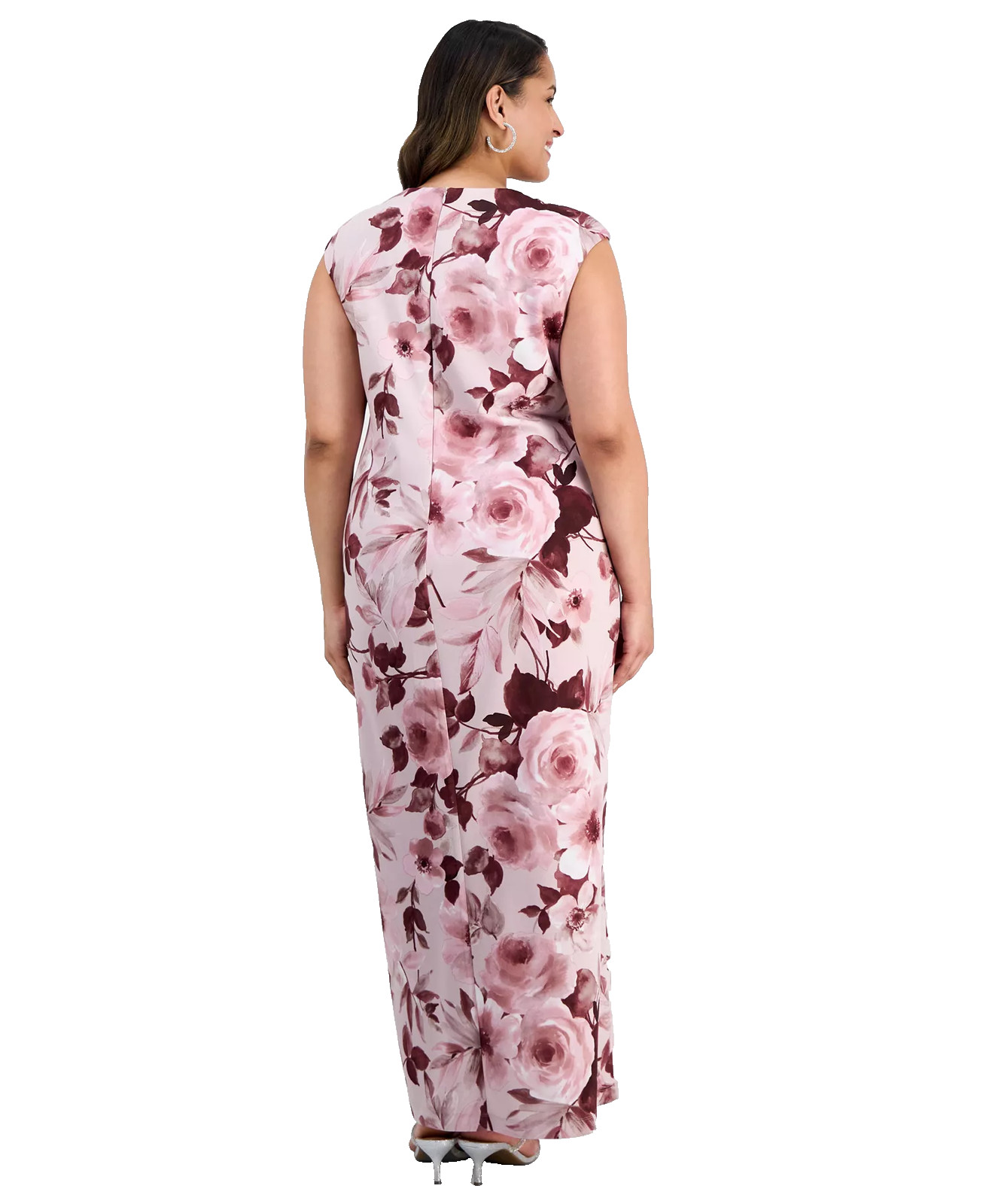 Connected Plus Size Gown 16W Mauve Rose Floral Embellished Slit NWT $119