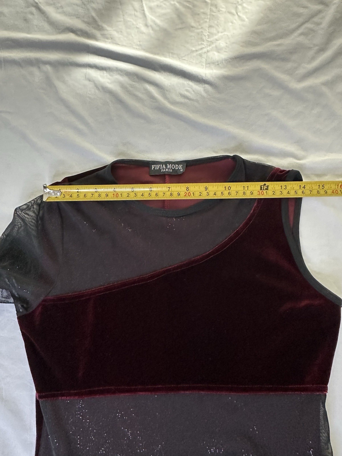 Paris Velvet Mesh Asymmetrical Mini Dress Burgundy One Sleeve Bodycon Dress S