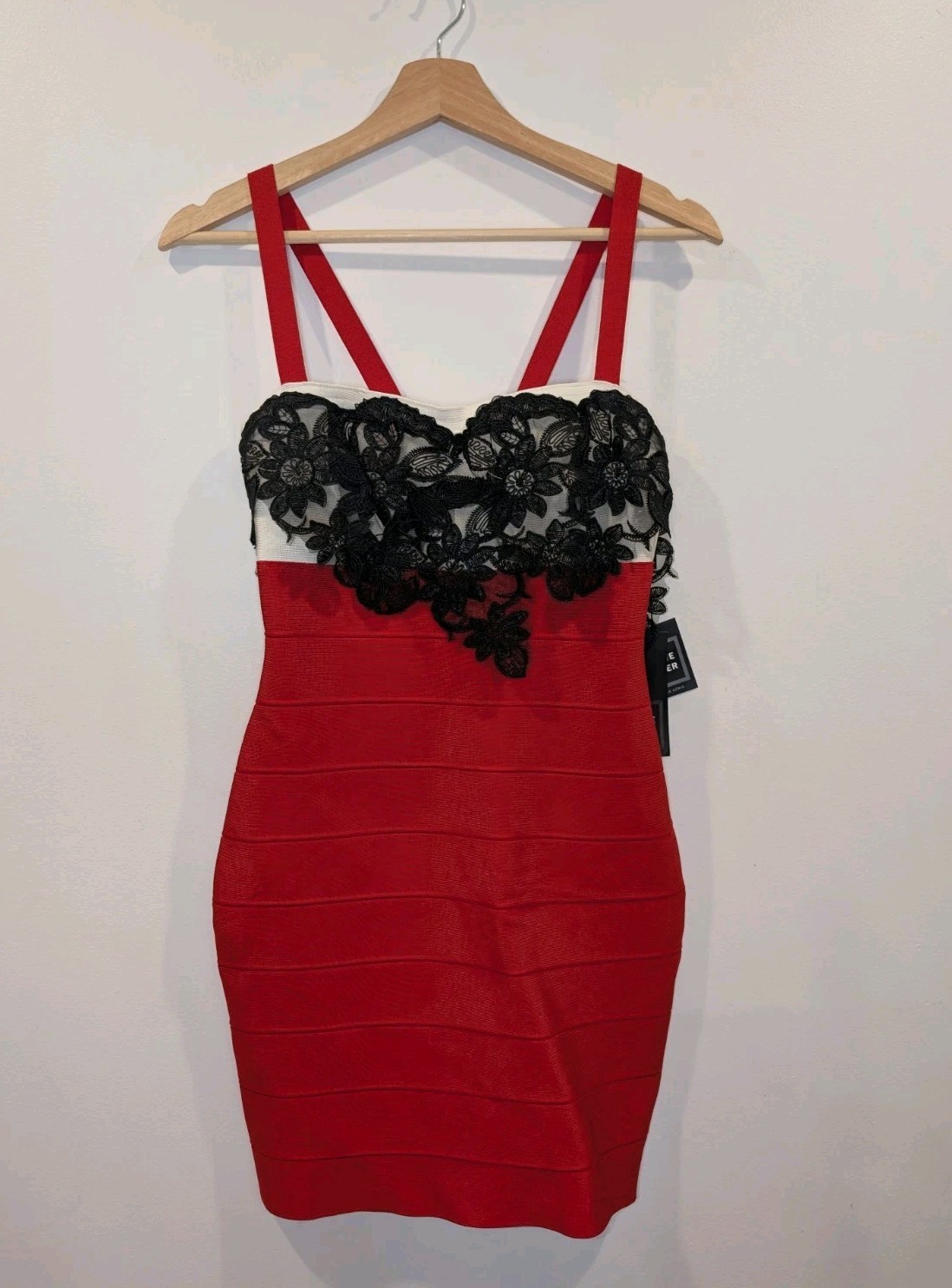 Herve Leger Dress Max Azria Bandage Bodycon Knit Mini Red Black White Size M New