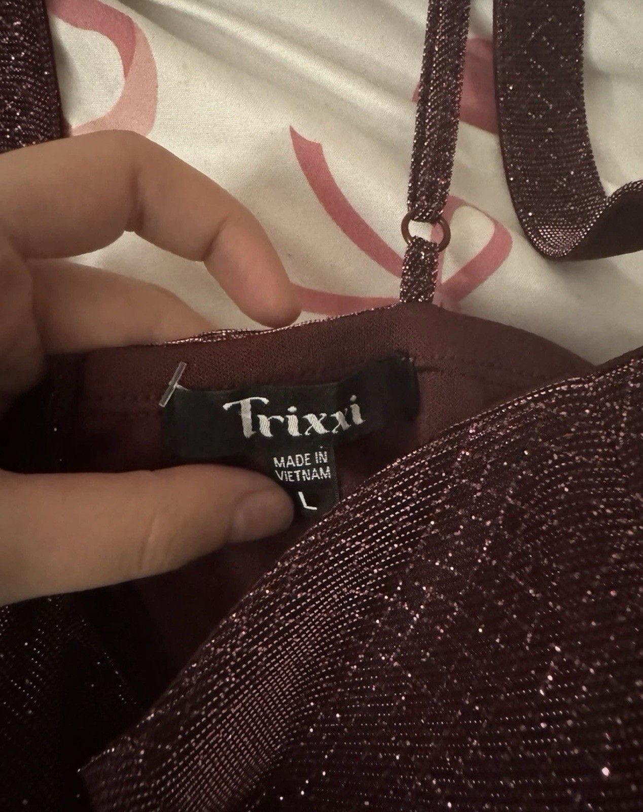 Trixxi Burgundy Glitter Fit & Flare Mini Dress L Sweetheart Strappy Lined