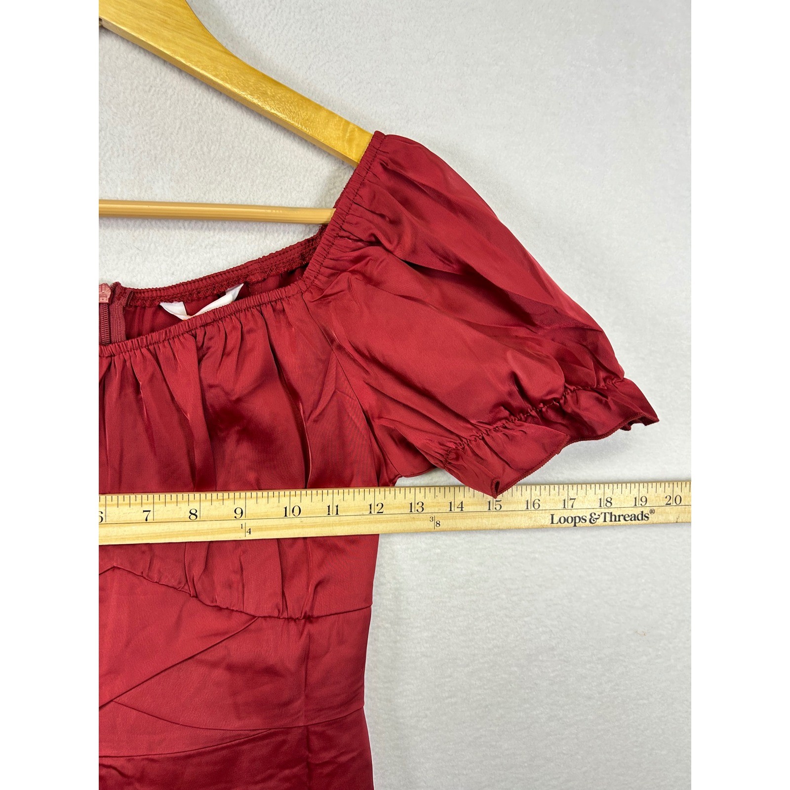Kirundo Midi Dress Womens Small Burgundy New Puff Sleeve Satin A-Line Romantic