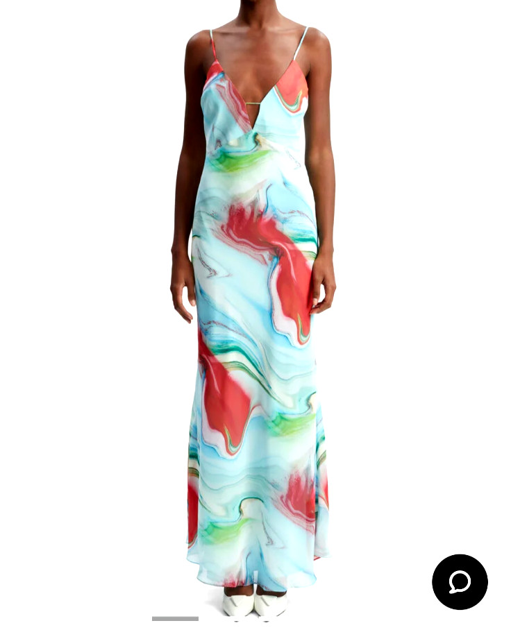 NWT Bardot Maxi Slip Dress Sz 8 Abstract Marble Tie-Dye Print Blue Red Green
