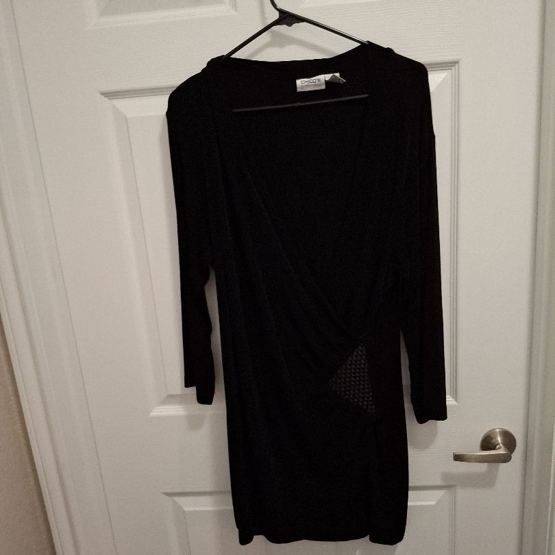 CHICO’S Travelers XL Black Faux-Wrap Wrinkle-Resistant Slinky V-Neck Dress