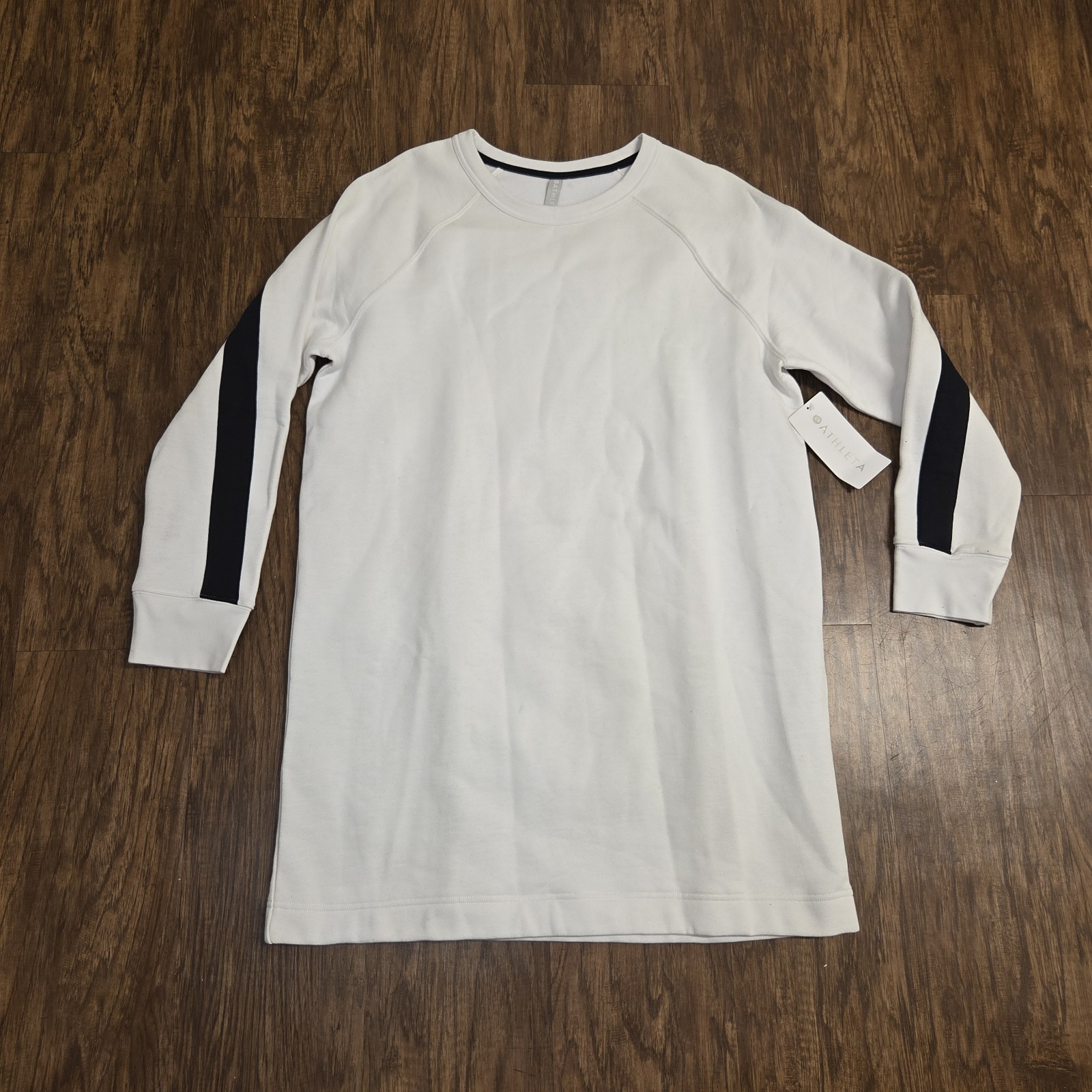 Athleta Round Trip Sweatshirt Dress Women L White French Terry Sporty Athleisure