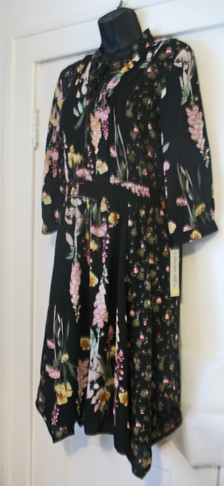 NWT FIGUEROA & FLOWER PEASANT Boho Dress Long Sl Small Black Floral