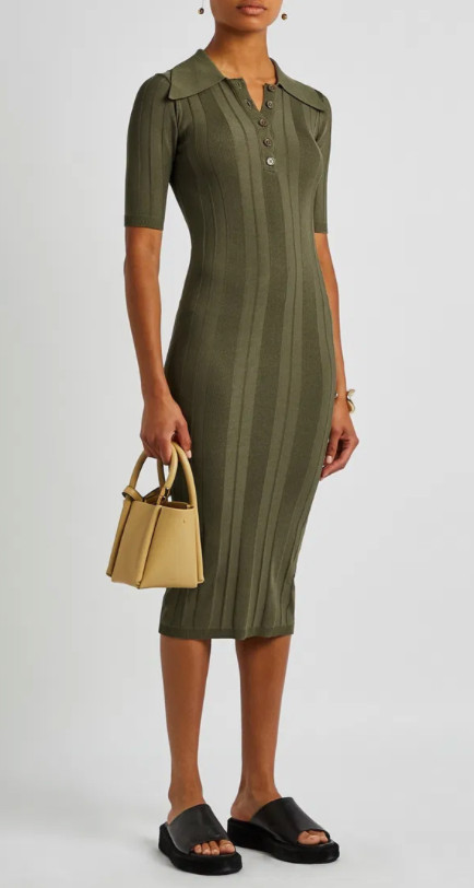 REMAIN BIRGEN CHRISTENSEN Khaki Button Up Ev Ribbed Knit Midi Dress 36 UK 8 £250