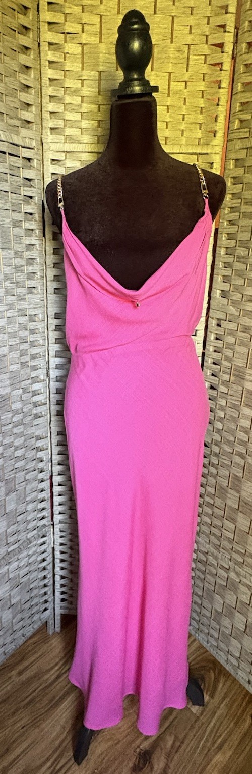 RNWY Runaway the Label Sexy Midi Dress Halter Cowl Neck Low Cut Medium Hot Pink