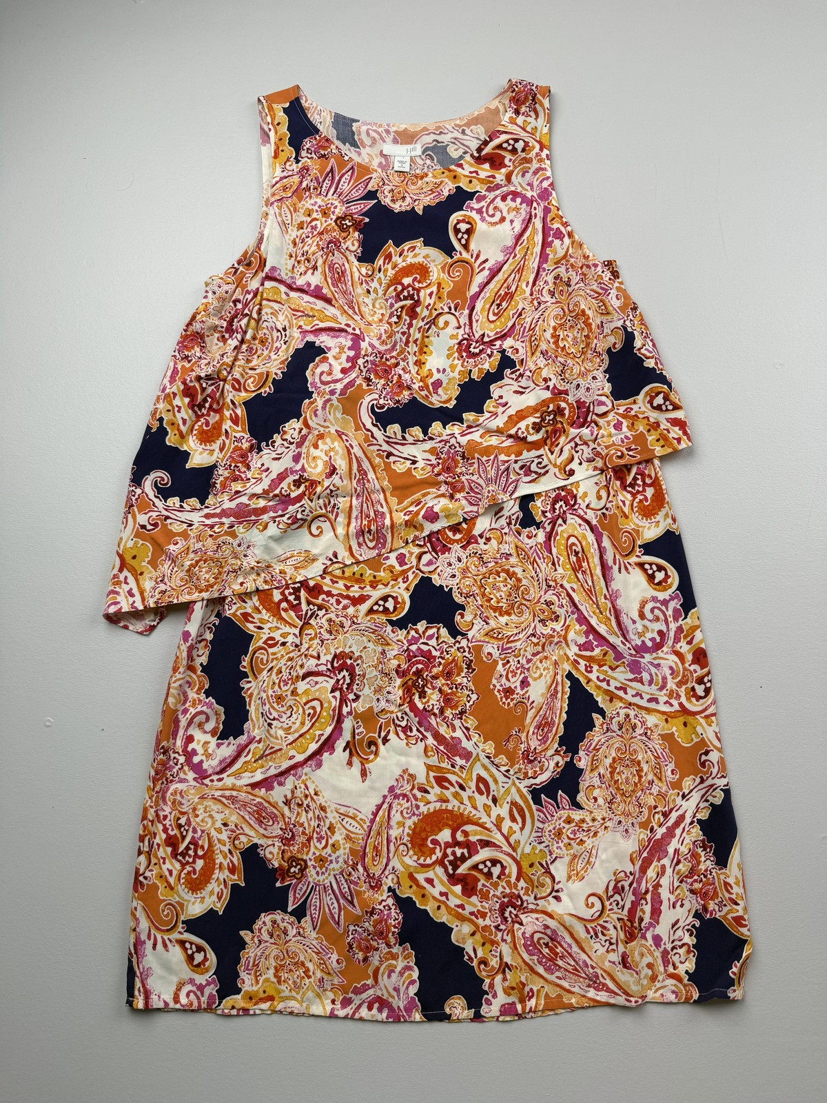 J. Jill Dress Womens S Petite Multicolor Paisley Sleeveless Scoop Neck Shift