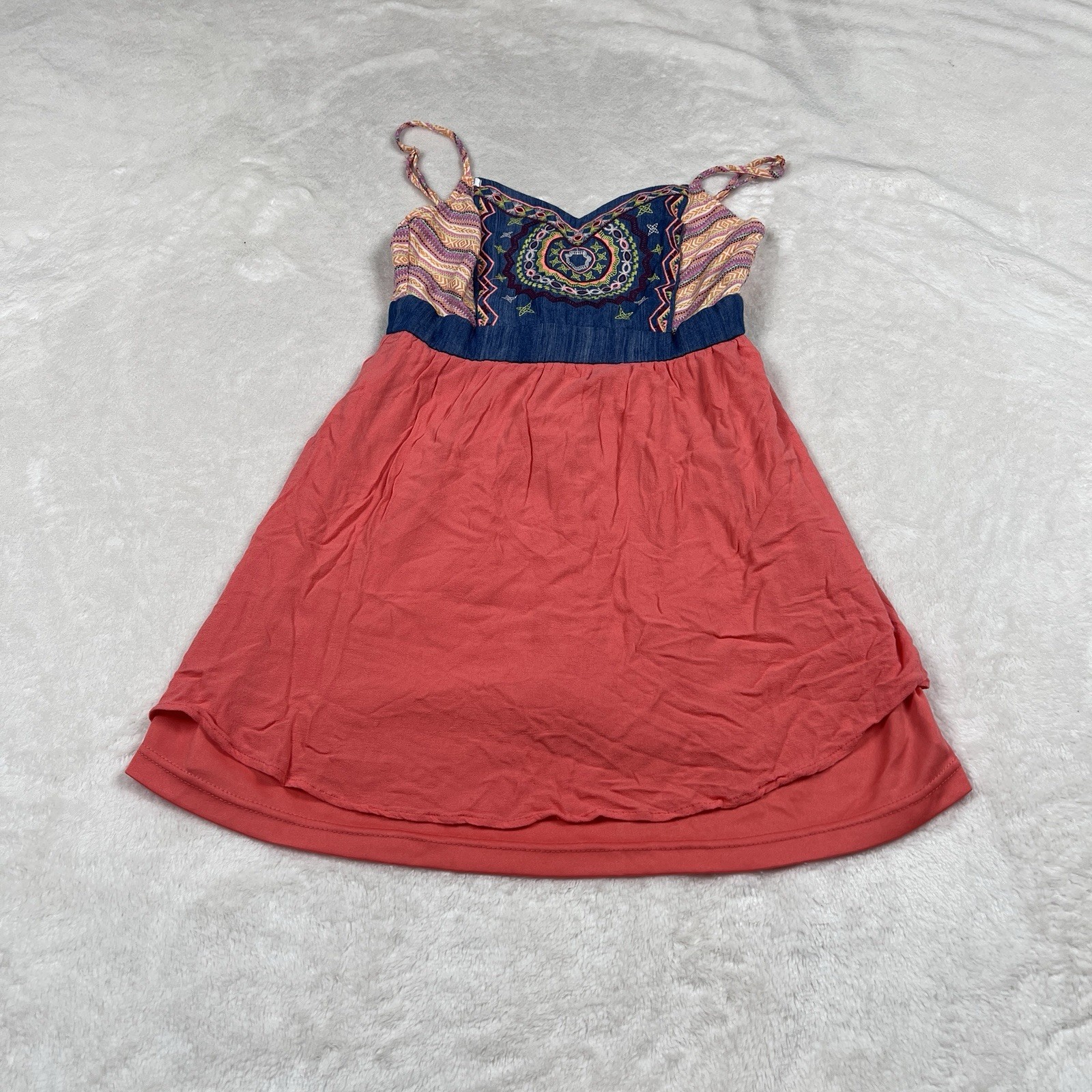 Flying Tomato Dress Small Embroidered Spaghetti Strap Boho Red And Blue Zipper