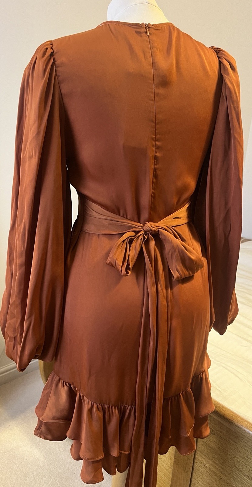 AmyLynn Kravitz Puff Sleeve Wrap Dress Burnt Orange RRP£85 Size S