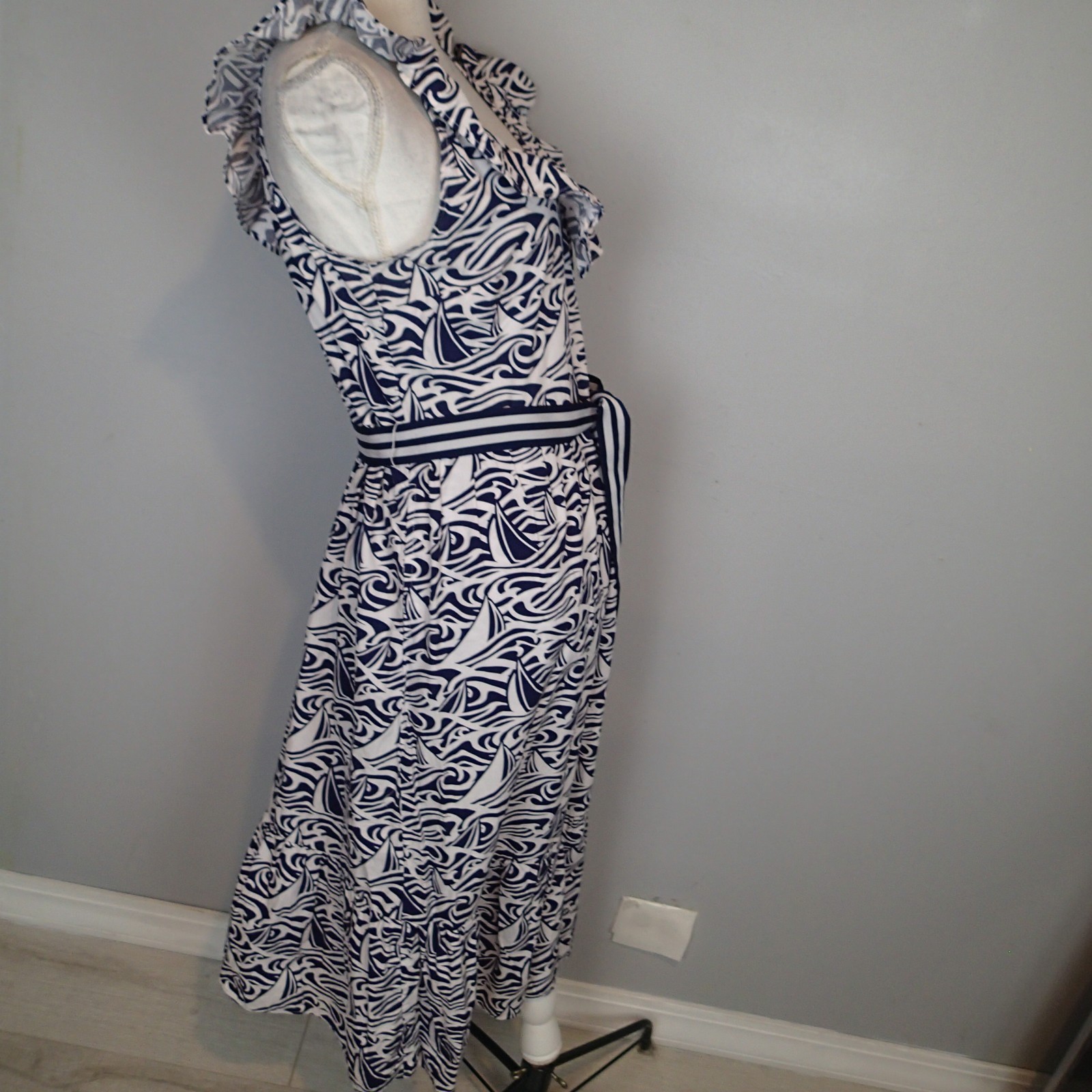 Vineyard Vines Target m Navy Blue White Nautical Cotton Dress Belted Preppy