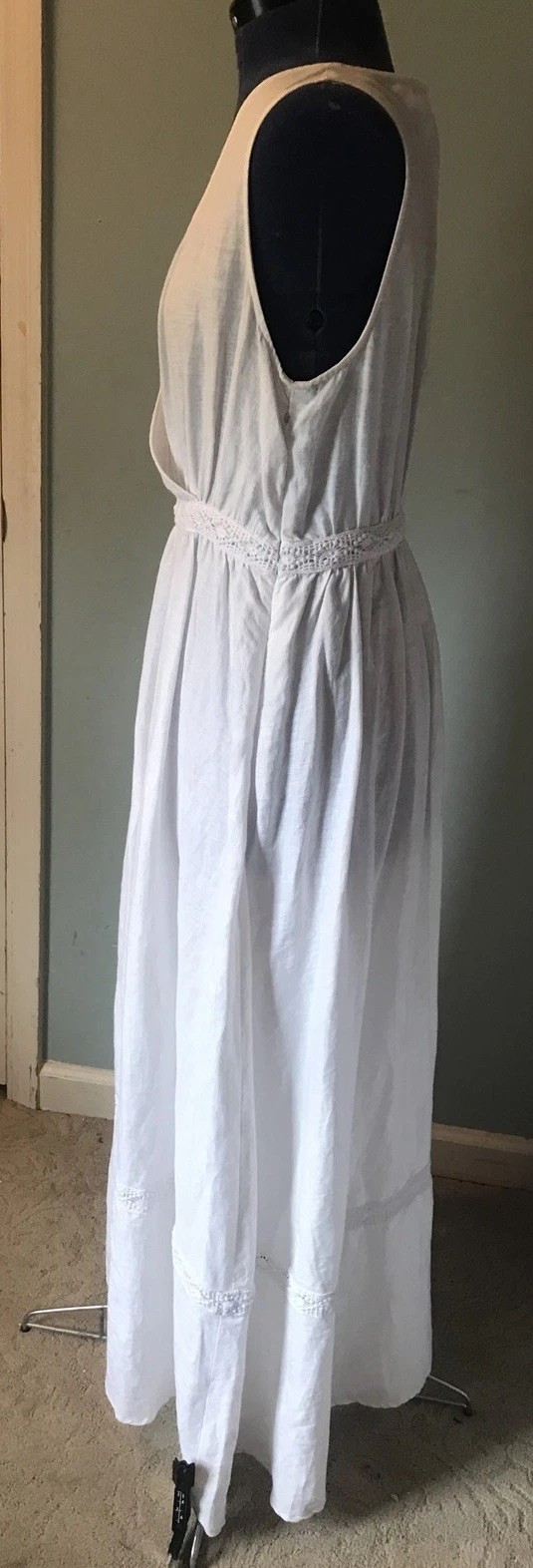 RACHEL ASHWELL White 100% Linen Maxi Dress Medium Sleeveless Side Zip