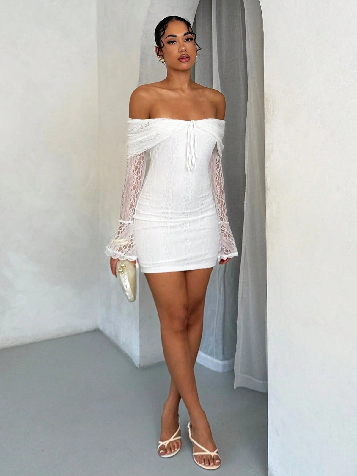 Ladies Elegant Lace Trim Mini Dress