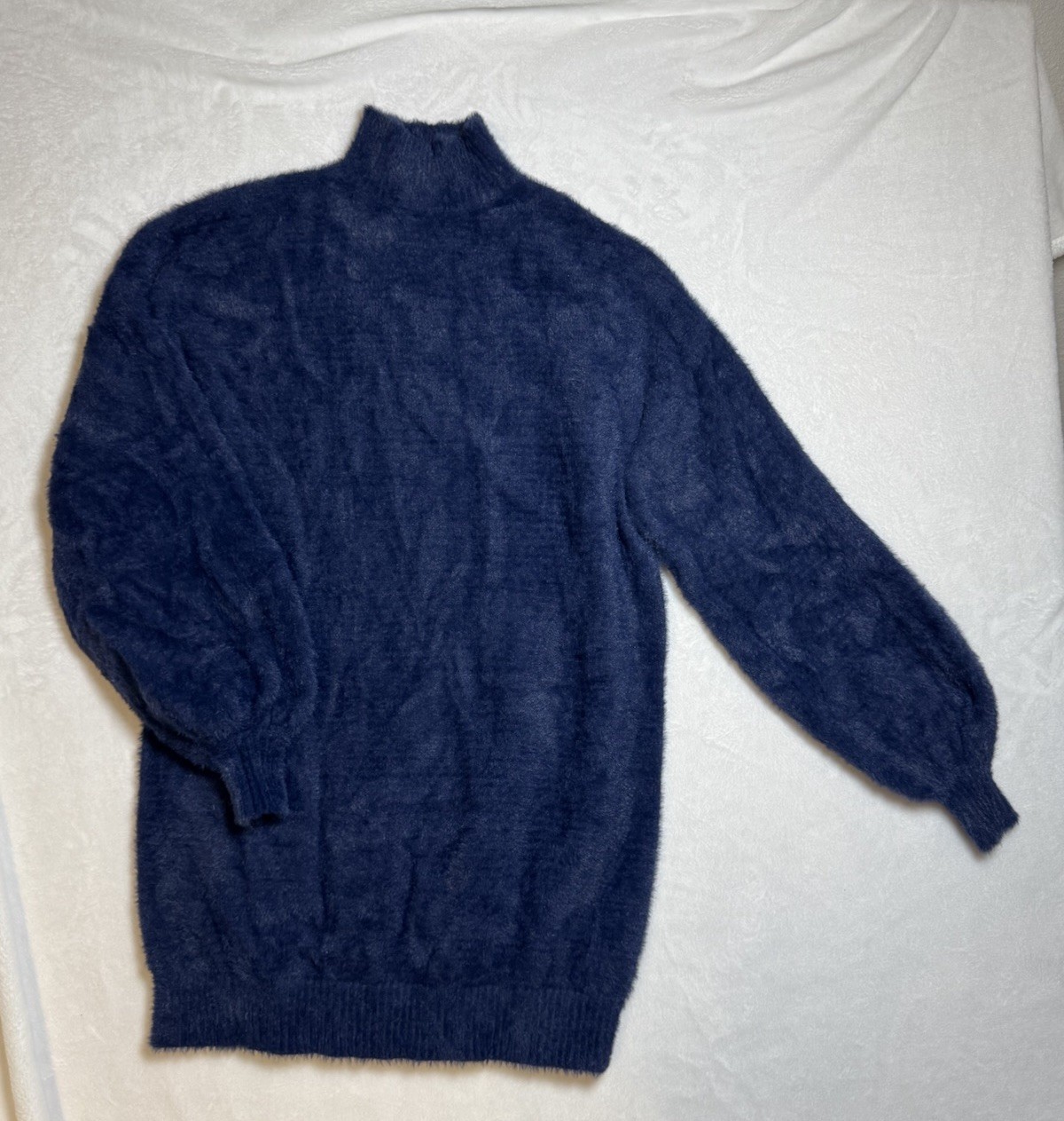 Forever 21 Women’s Mini Dress Blue Faux Fur Mock Neck Long Sleeve Size M