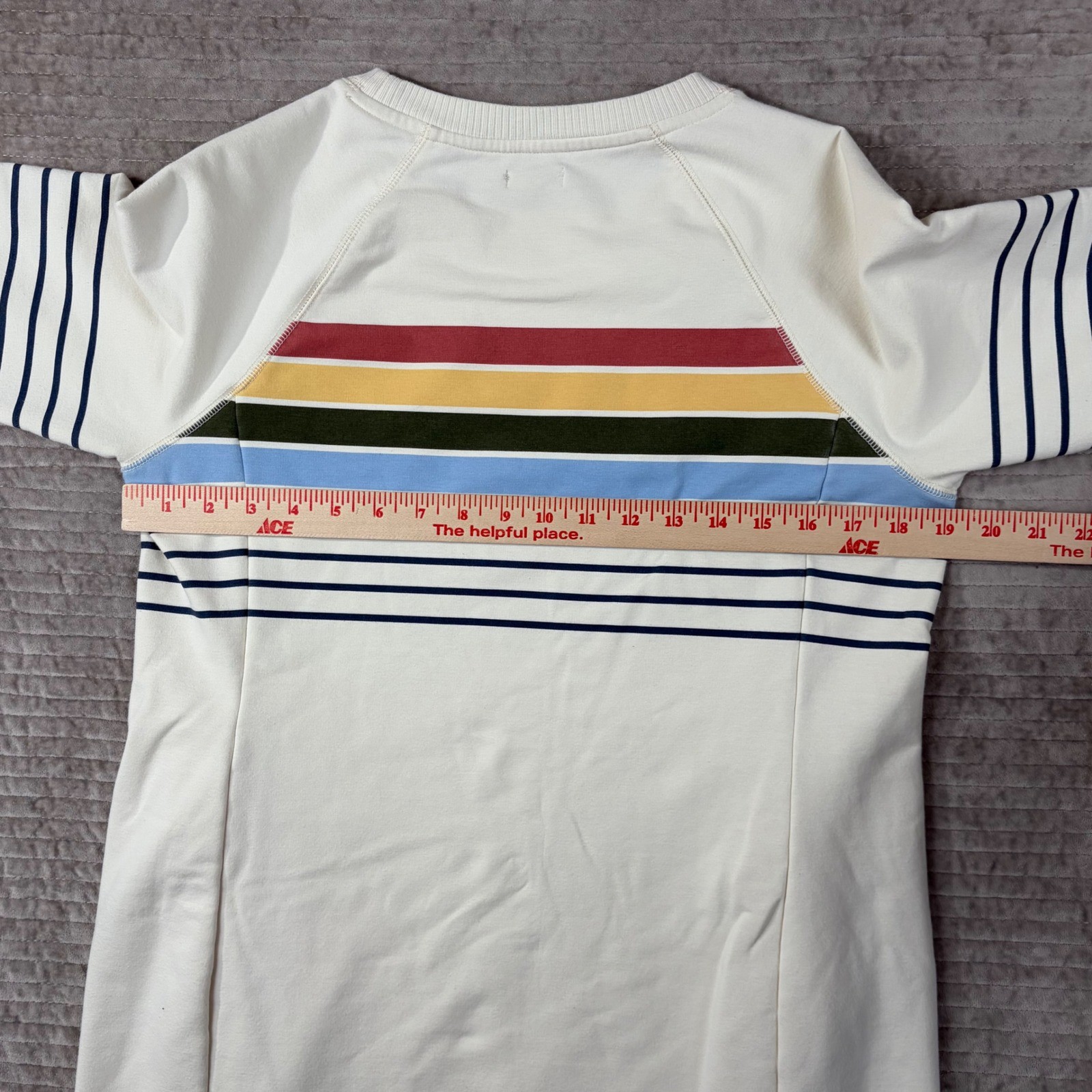 LL Bean Outside Everyday Sweatshirt Dress Cream Rainbow Stripe Petite Small