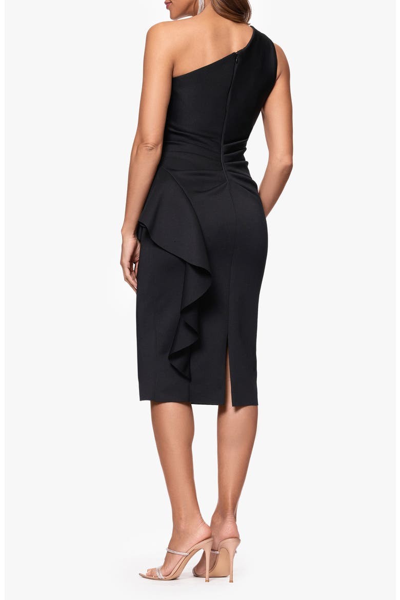 Xscape Cocktail Dress One Shoulder Ruffled Ruched Sheath Black Size 16 NWT $209