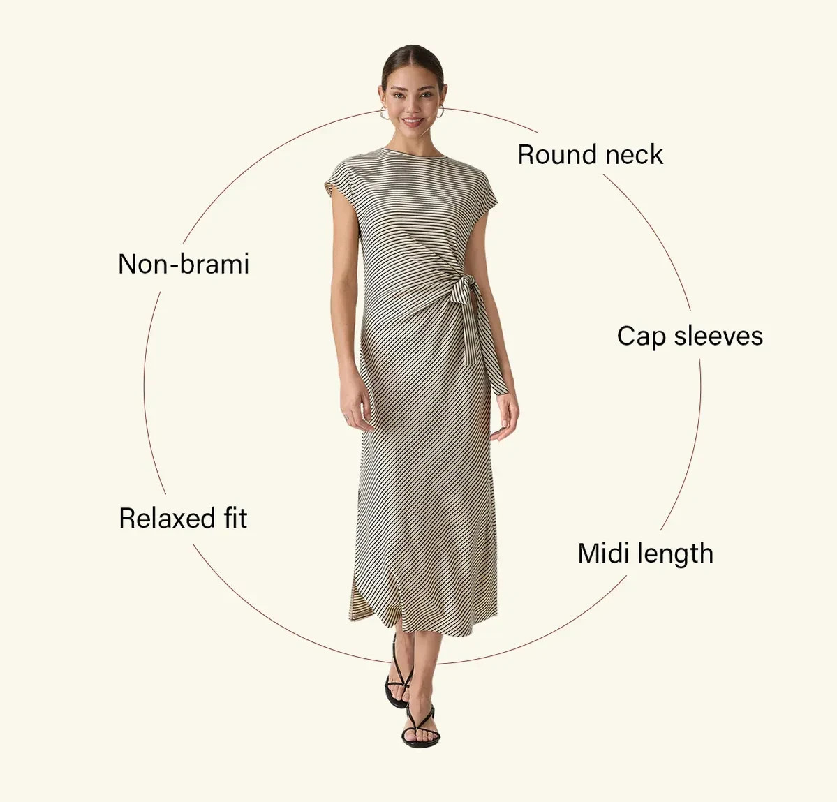 OGL Striped Relaxed Midi Dress with Self-Tie, Free Shipping