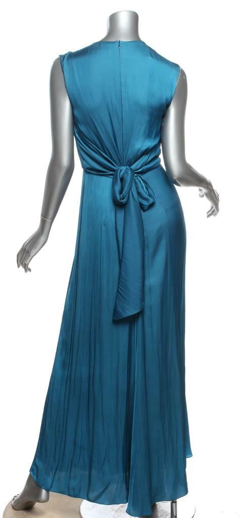 CEDRIC CHARLIER Womens Blue Wrap Draped V-Neck Sleeveless Long Maxi Dress US4 S