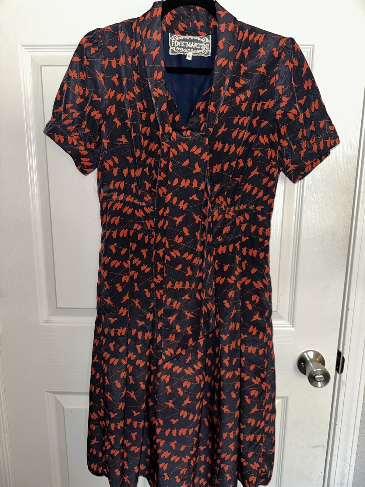 Pink Martini Collection Vintage Style Navy with Orange Bird Pattern Size M Dress
