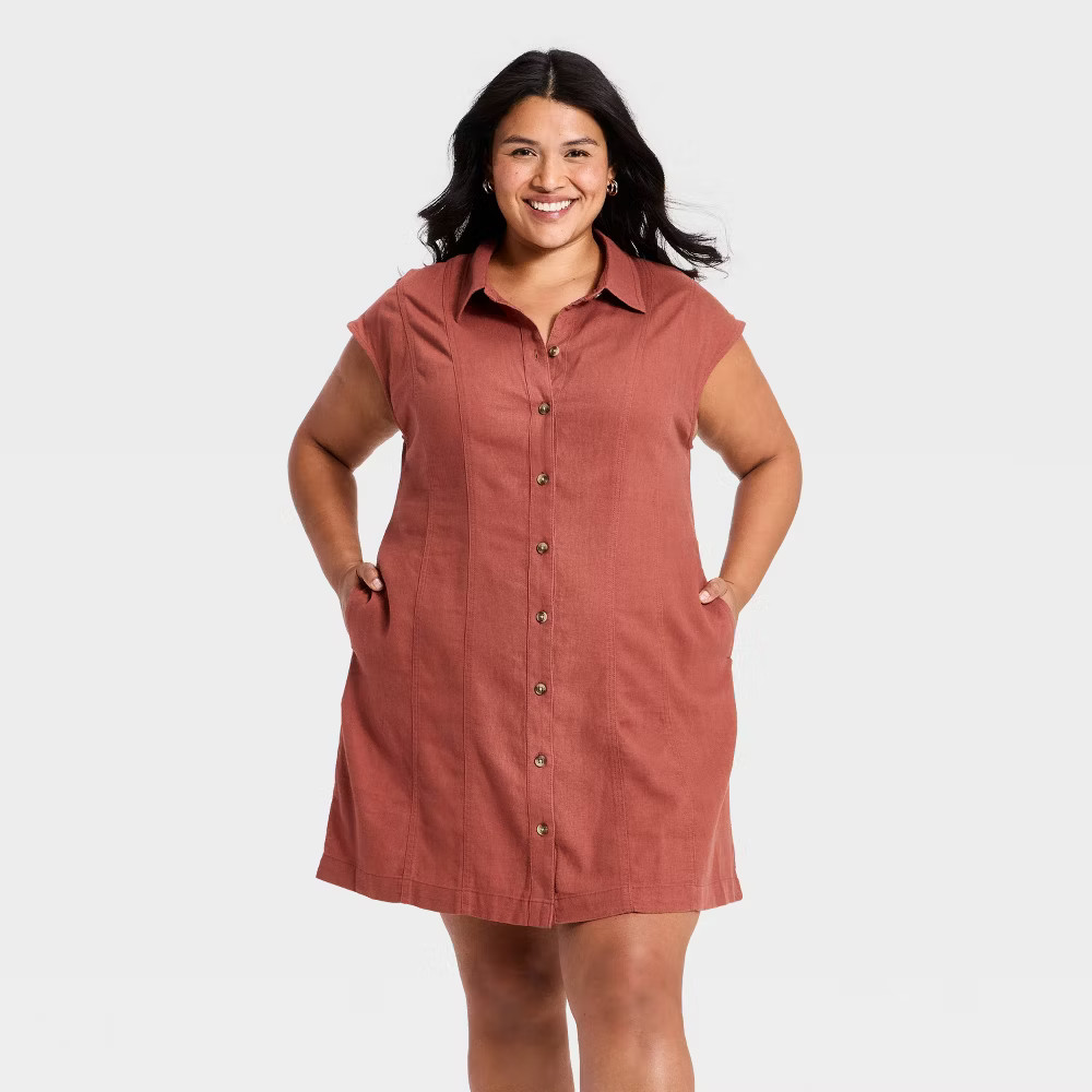 Women Short Sleeve Mini Shirt Dress – Universal Thread Rust XXL