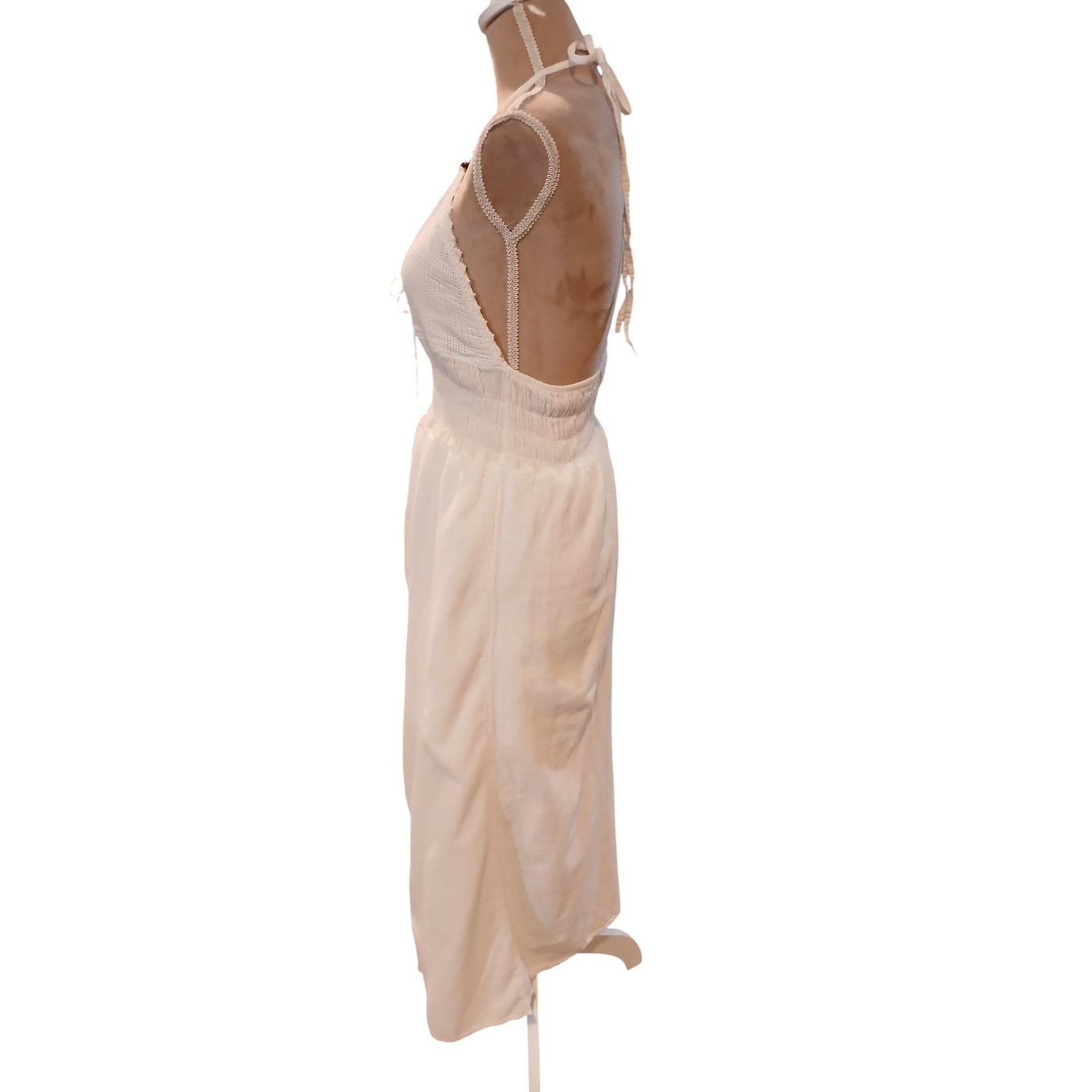 Seaspice Resort Wear Small White 100% Peruvian Cotton Halter Split Midi Dress