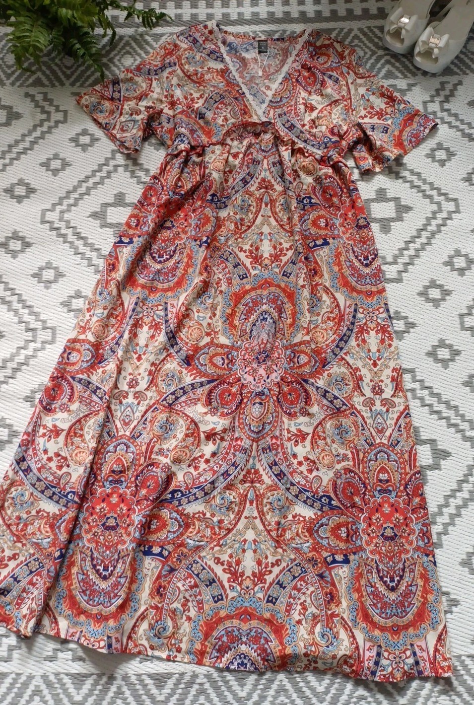 Pretty Boho Floral Paisley Print Floaty summer Dress 👗 Beach Holiday XL 14 16