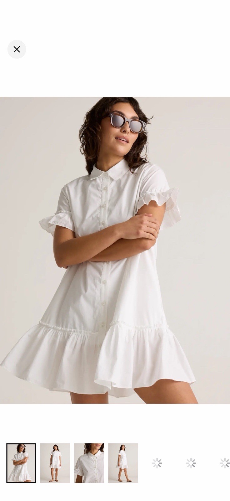Quince 100% Organic Cotton Poplin Short Sleeve Ruffle Shirt Dress NWT Size M