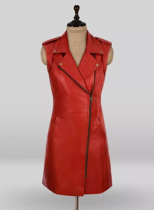 New Women’s Red Crop Leather Dress. Slim Fit Mini Dress Real Sheepskin Leather M