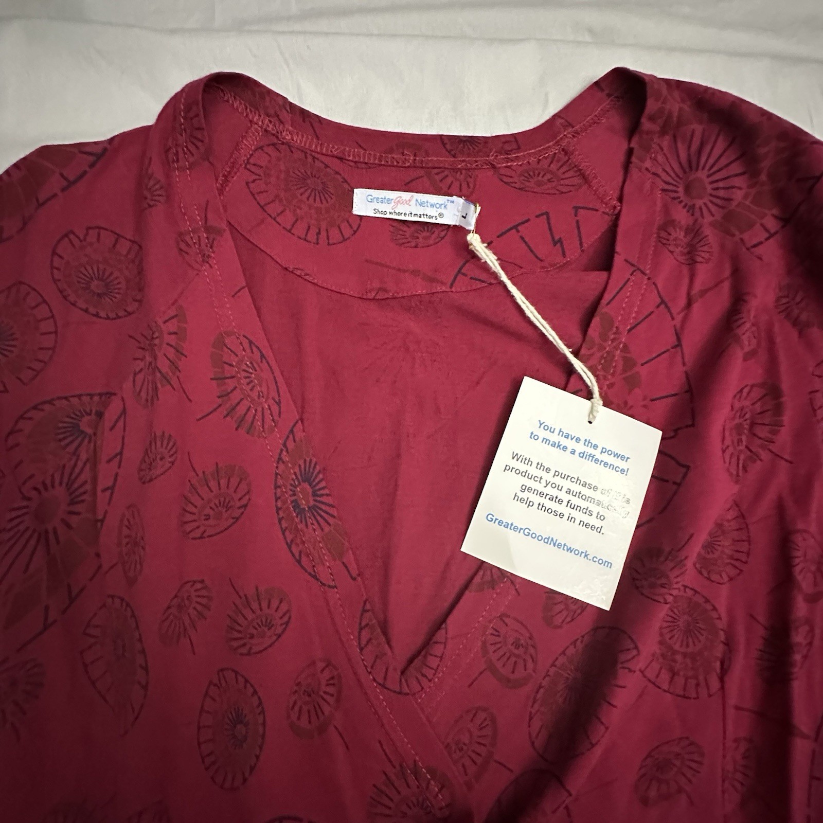 Greater Good Network Nina Wrap Dress Womens Large L Cotton Umbrella Print Red