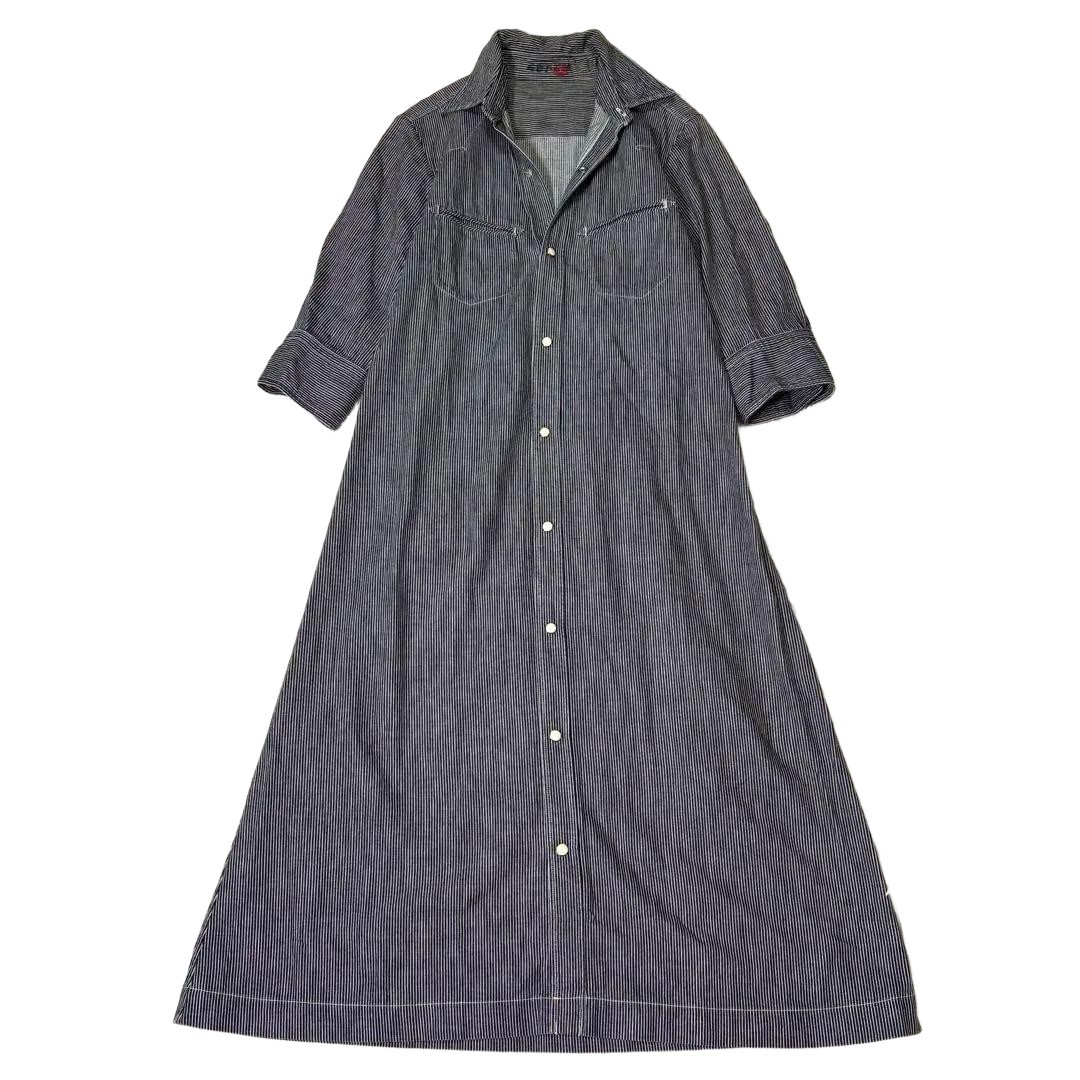 45rpm Cotton Shirt Dress Striped Navy White 3/4 Sleeve Japan